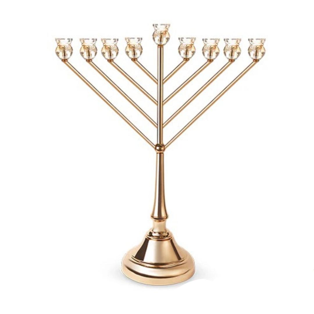 חנוכיית קריסטל בעיצוב קנים אלכסוניים בציפוי רוז גולד 64×63 ס"מ