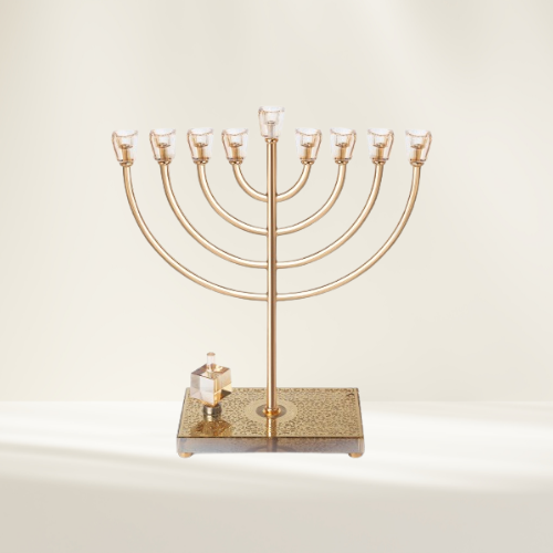 חנוכיית קנים עגולים רוז גולד קנים קריסטל עם בסיס קריסטל גובה 38 ס"מ