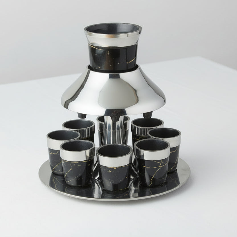 מחלק יין אלומניום מהודר עם 8 כוסיות בגוון שיש