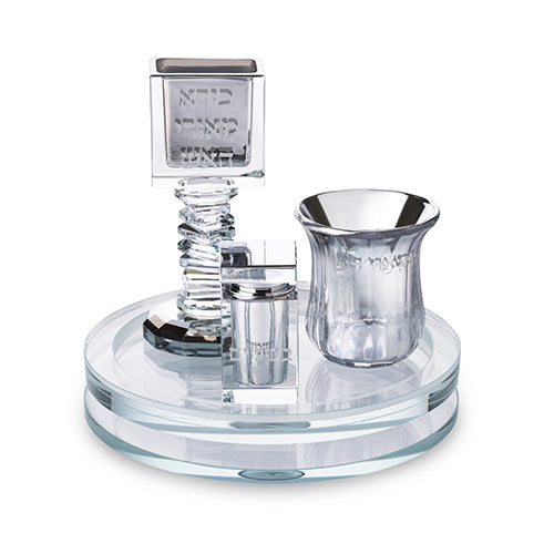 סט הבדלה על מגש מסתובב מקריסטל שקוף