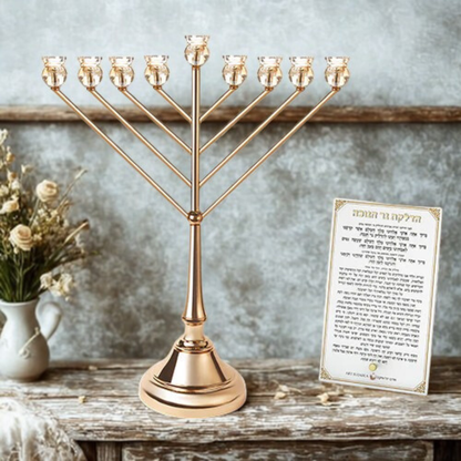 חנוכיית קריסטל בעיצוב קנים אלכסוניים בציפוי רוז גולד 64×63 ס"מ