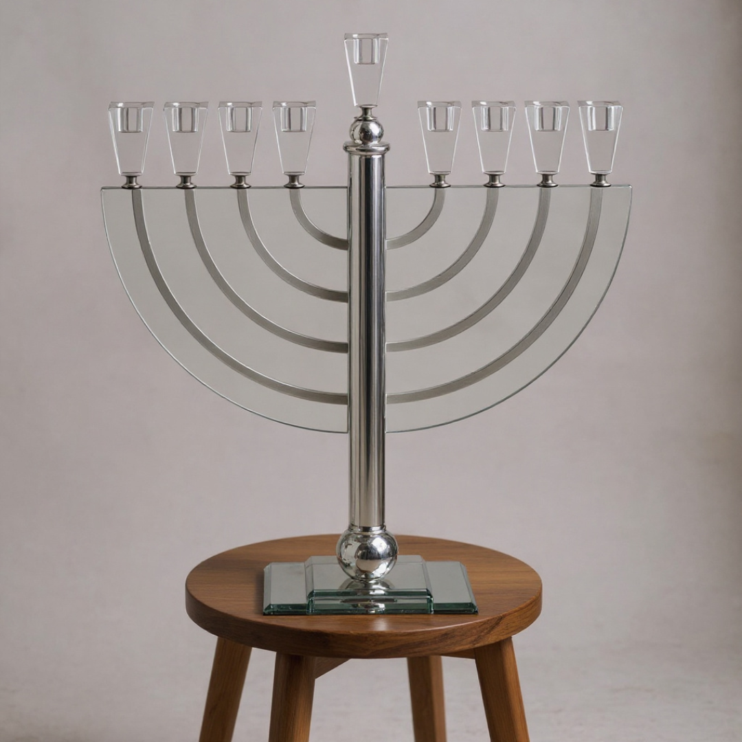 חנוכיית קריסטל מעוצבת בעיצוב חצי עגול גובה 50 ס"מ