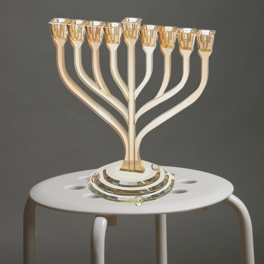 חנוכיית קריסטל מהודרת 27 ס״מ בסיס עגול
