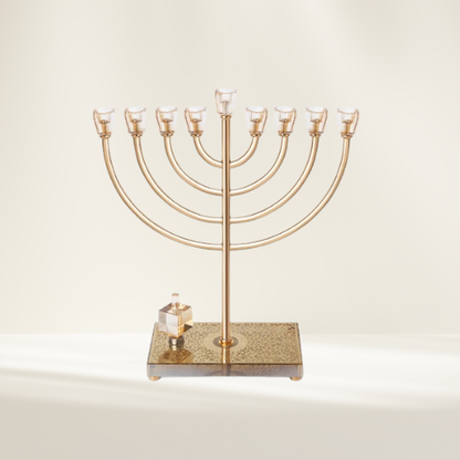 חנוכיית קנים עגולים רוז גולד קנים קריסטל עם בסיס קריסטל