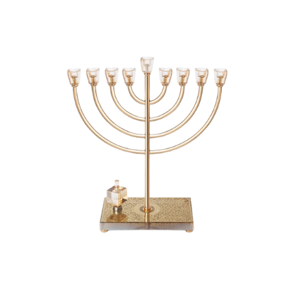 חנוכיית קנים עגולים רוז גולד קנים קריסטל עם בסיס קריסטל