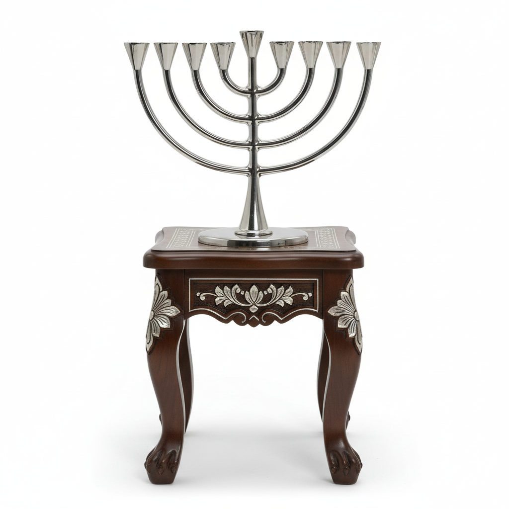 חנוכיית מתכת קלאסית נקיה בציפוי ניקל מבריק