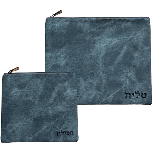 סט תיקי טלית ותפילין דמוי עור עם ריקמה (36×29 ס״מ)