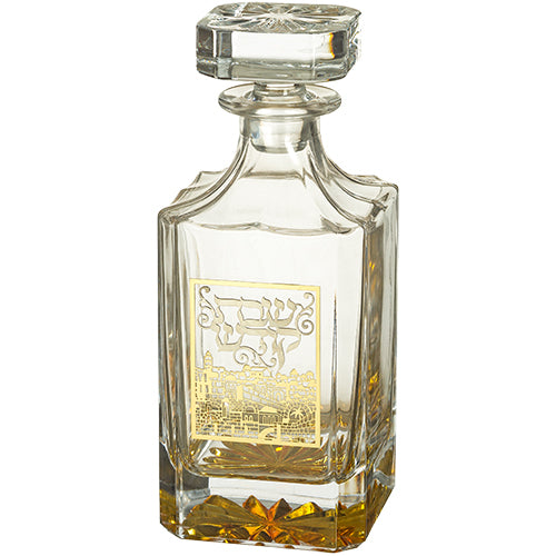 בקבוק יין מקריסטל עם עיטור העיר ירושלים