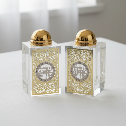 זוג מלחיות קריסטל עם איורים בגוון ענבר 8x4 ס"מ