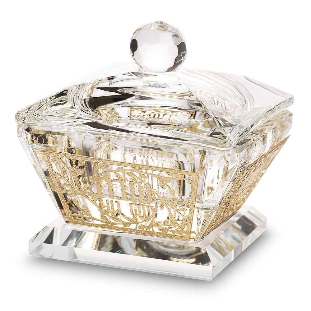 מלחייה קריסטל עם איורים בגוון ענבר ומכסה 6 ס"מ