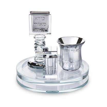 סט הבדלה על מגש מסתובב מקריסטל שקוף