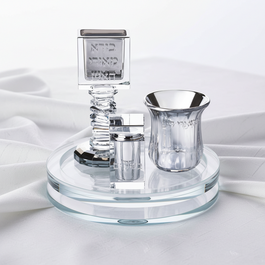 סט הבדלה על מגש מסתובב מקריסטל שקוף