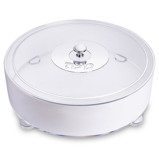 קופסת מצות עגולה מאקריליק, כסף, 40 ס"מ