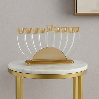 חנוכייה קריסטל מהודרת 21 ס"מ בסיס עם קנים