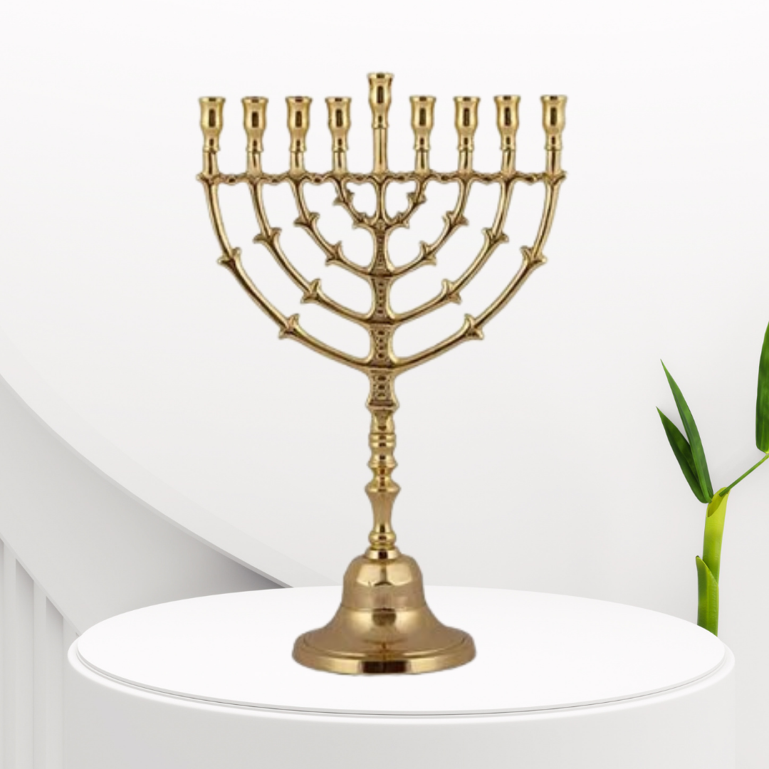 חנוכיה קלאסית נחושת - 34 ס"מ עלים