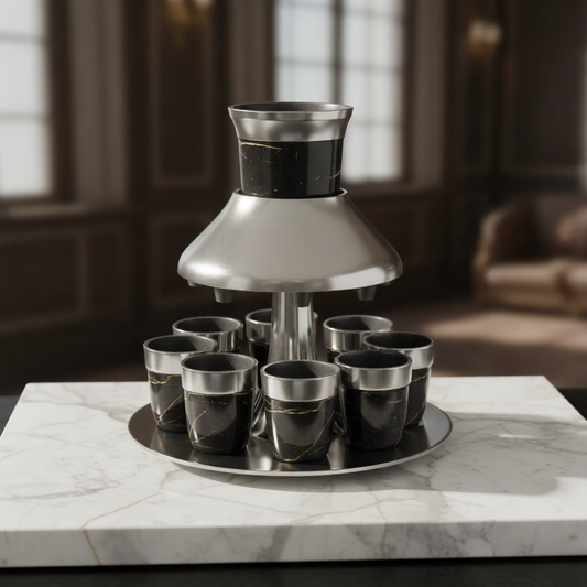 מחלק יין אלומניום מהודר עם 8 כוסיות בגוון שיש