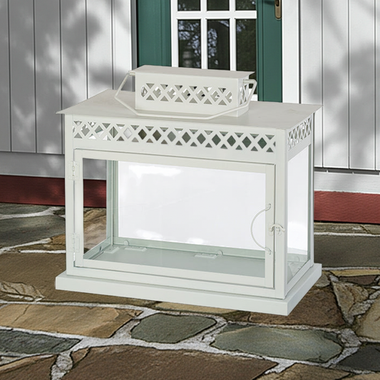 בית חנוכייה מהודר מאלומיניום בגוון לבן ומשולב זכוכית גובה 30 ס"מ