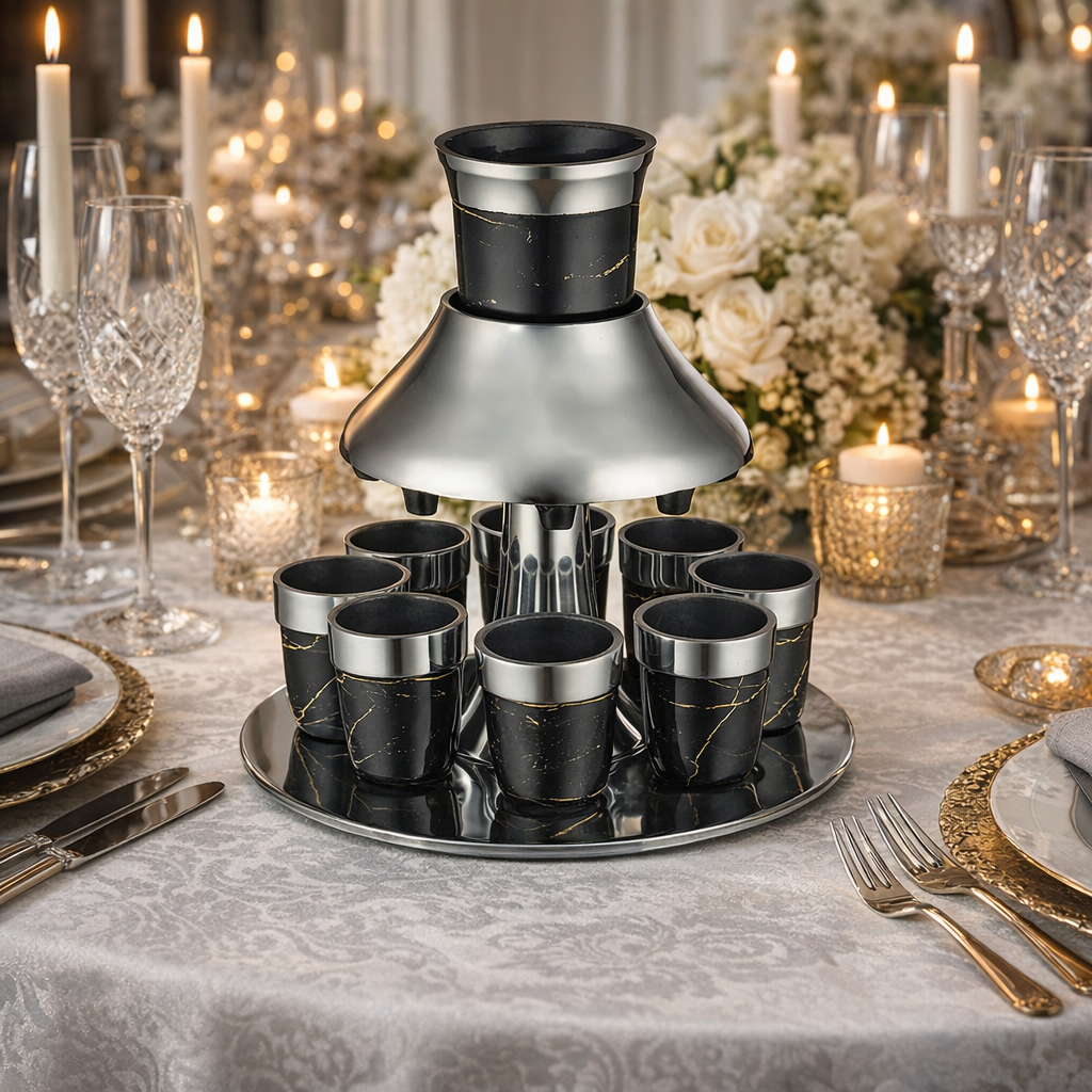 מחלק יין אלומניום מהודר עם 8 כוסיות בגוון שיש