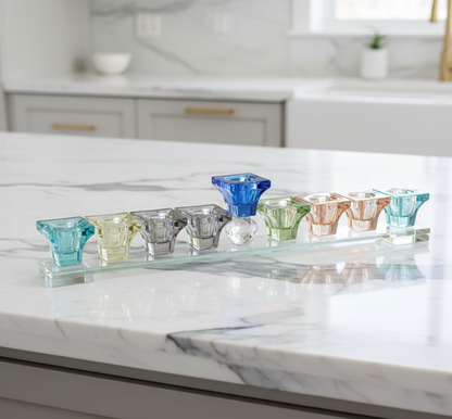 חנוכיית קריסטל צבעונית בעיצוב שמח 37 ס"מ