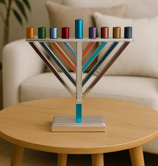 חנוכייה קטנה צבעונית עם קנים אלכסוניים
